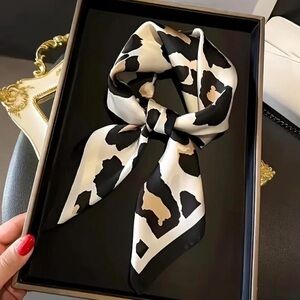 Silk-Look Black & Cream Animal Print Neck Scarf
